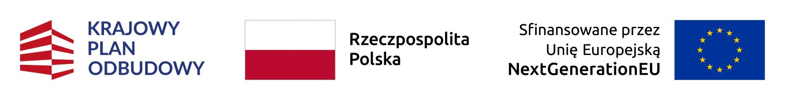 Logotypy: Krajowy Plan Odbudowy, flaga Rzeczypospolitej Polskiej, Sfinansowane przez Unię Europejską NextGenerationEU
